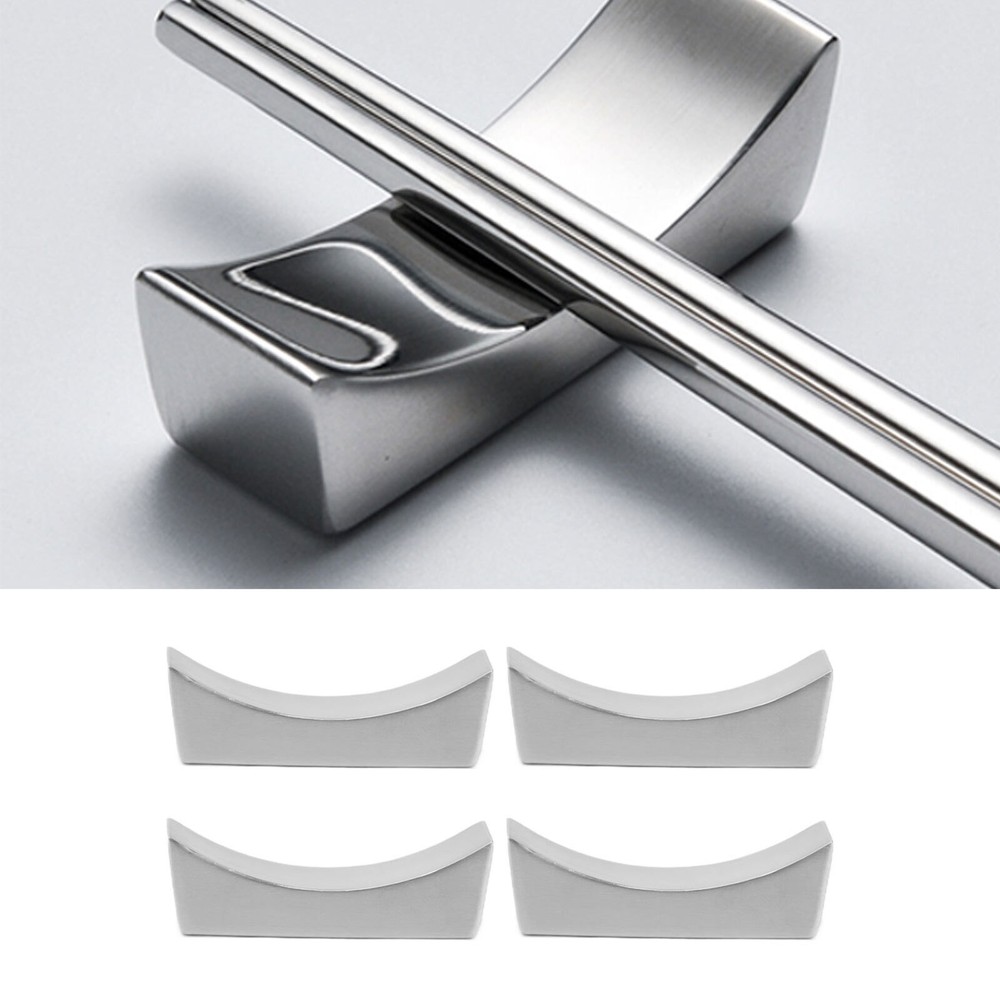 4Pcs Stainless Steel Boat-Shaped Chopstick Rest Set with Spoon Fork Knife