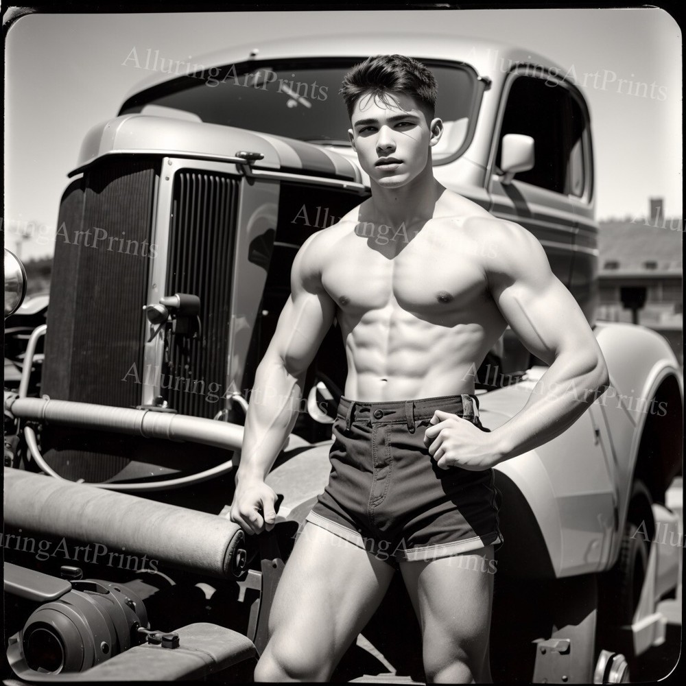 Shirtless Male Model Photo Print Muscular Jock with Abs U865