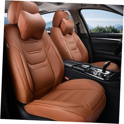 Car Seat Covers Full Set, Breathable Leather Automotive Front Pair Mature Brown