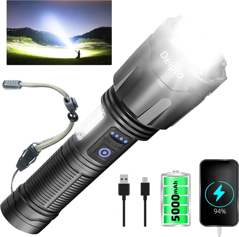 Rechargeable Flashlights High Lumens, Super Bright Flashlight 9000000 Lumens