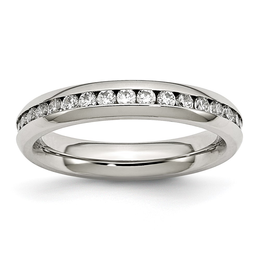 Stainless Steel Polished 4mm April Clear Cubic Zirconia Ring Size 7 for Women