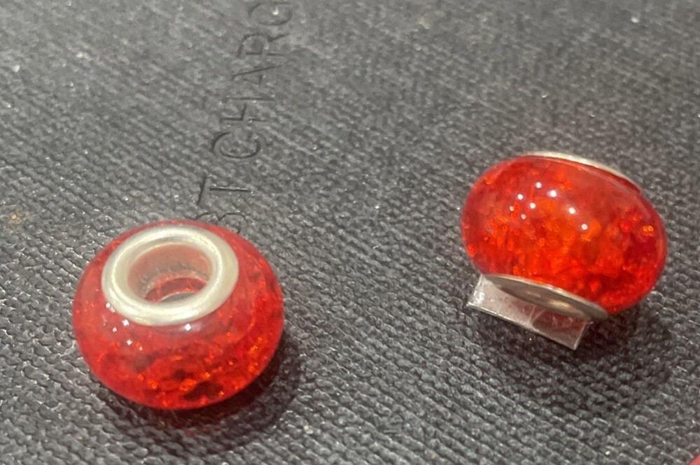 Trendy Mothers Day Red Crackle Glass Pandora-Style Alloy Charm with Free P&P-image