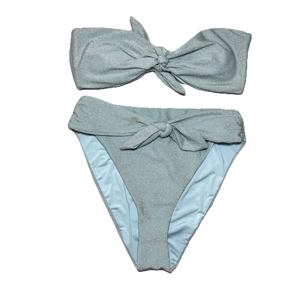 Dippin Daisys Bikini Ethereal Blue Shay Bandeau Cheeky Set M/L Sparkle NWOT