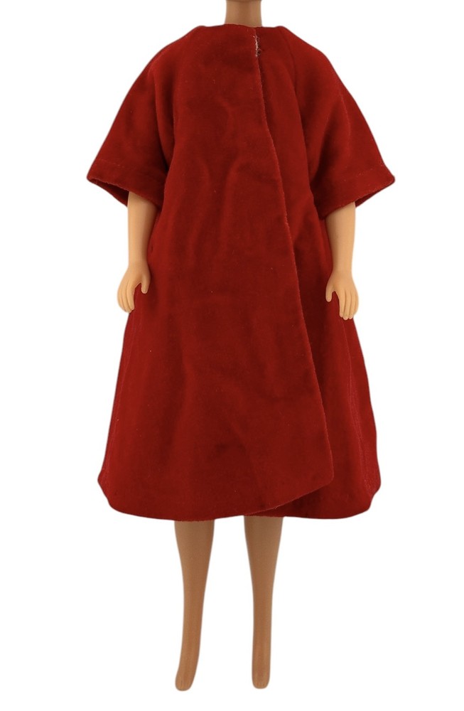 Vtg Fashion Doll Red Velvet Flare Coat Cloak Wrap Wide Sleeves Silky Lining Snap