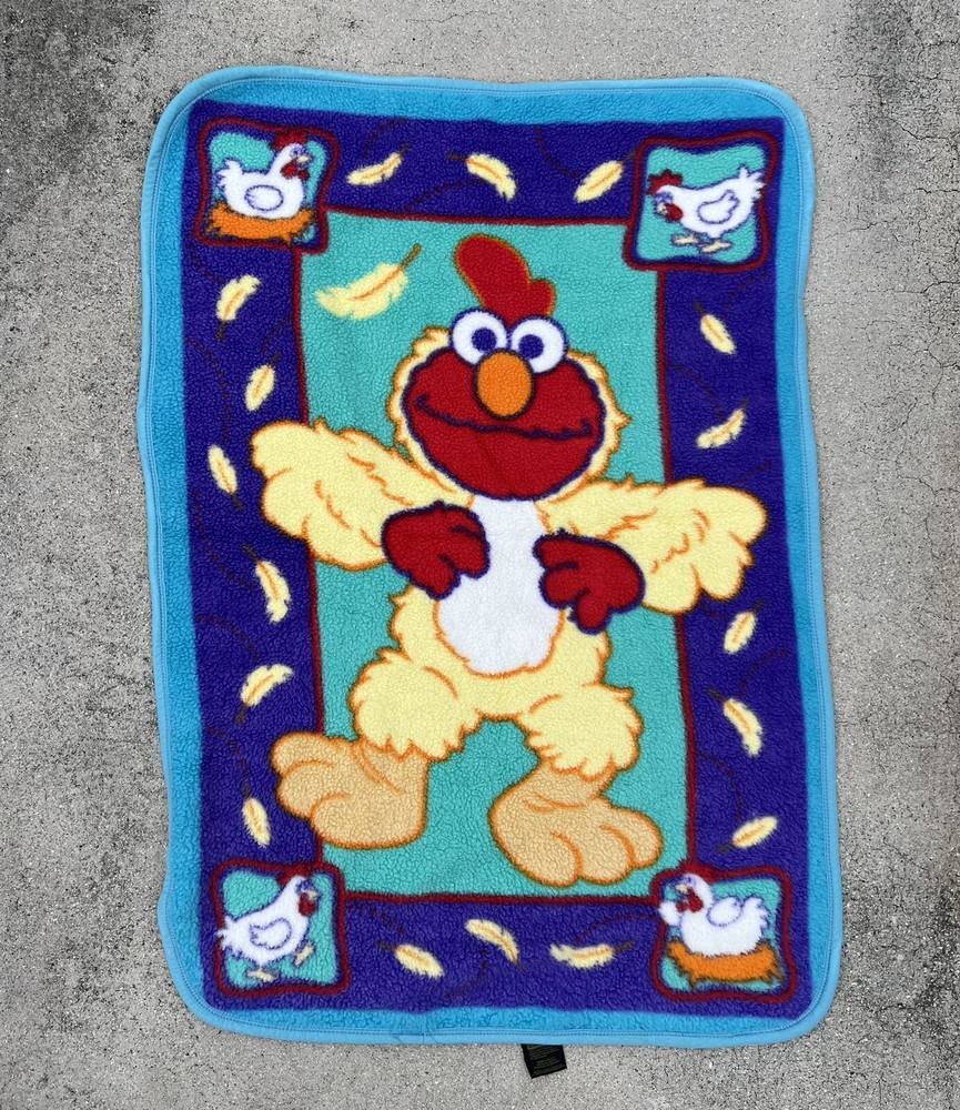 Vintage 2002 Sesame Street Elmo Chicken Blanket Fleece Baby Crib Throw 30x43