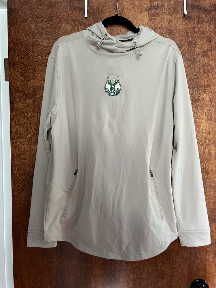 Swannies Golf Pullover Hoodie Mens Large Beige LS Athletic Milwaukee bucks Logo