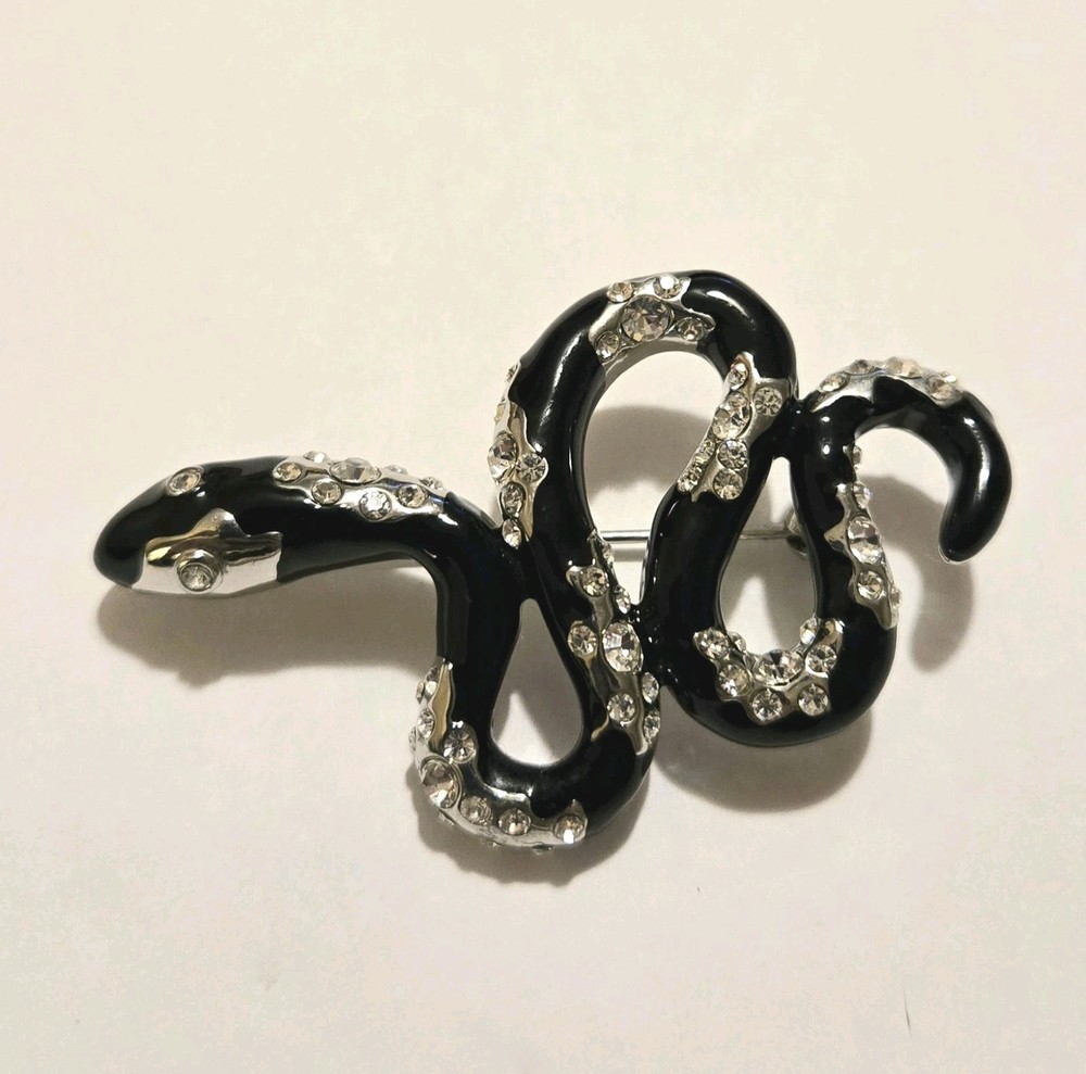 Black Clear Stones Snake Reptile Pin Brooch