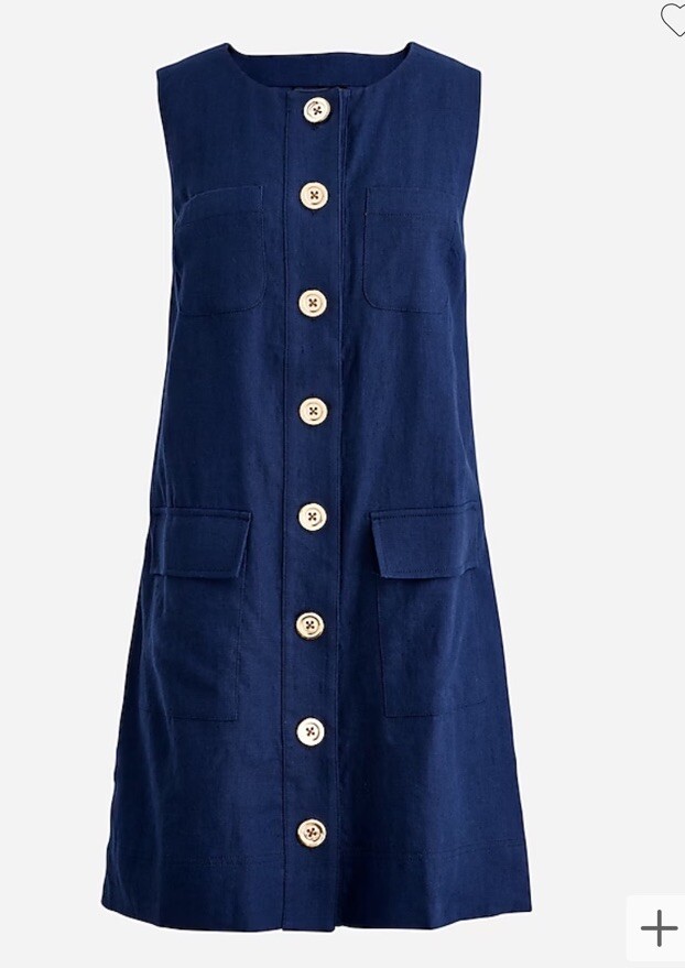 J. Crew Linen Shift Dress with Gold Buttons Preppy Academia Style in Size Small  