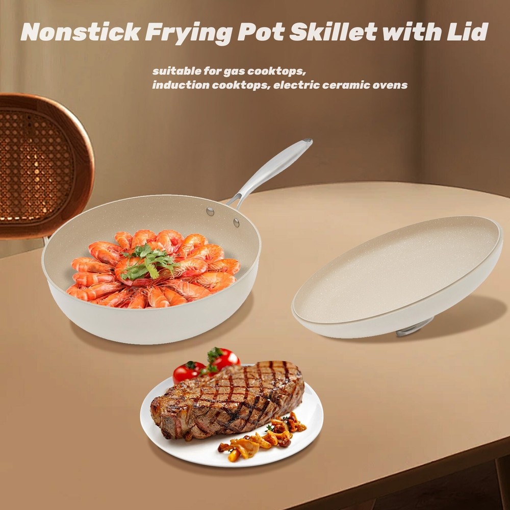 4.8L Nonstick Frying Pot Skillet With Lid Healthy Chef Pot Efficient Cooking