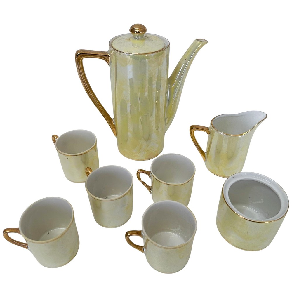 Vintage Yellow Porcelain Tea Set with Sugar Bowl and Milk Jug Retro Chic