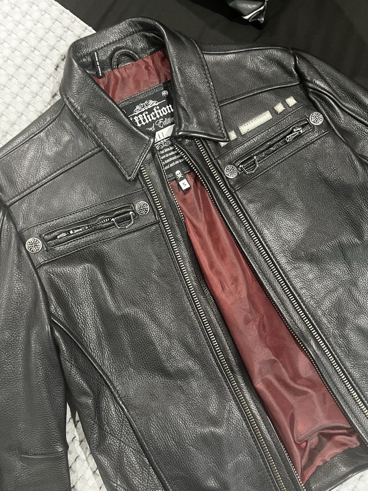 RARE Affliction Limited Edition Black Leather Biker Jacket Men's Size S Zipper