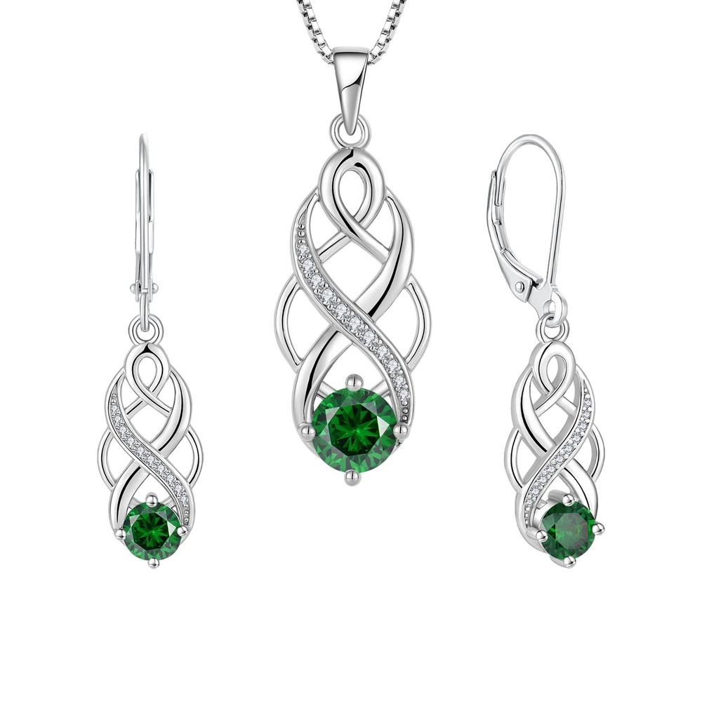 Infinity Irish Celtic Knot Jewelry Set for Women Emerald Necklace & Earrings ...