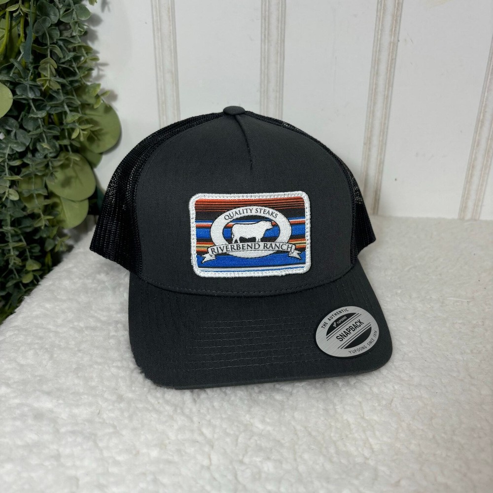 Black Snapback Trucker Hat Cap Quality Steaks Riverbed Ranch Casual