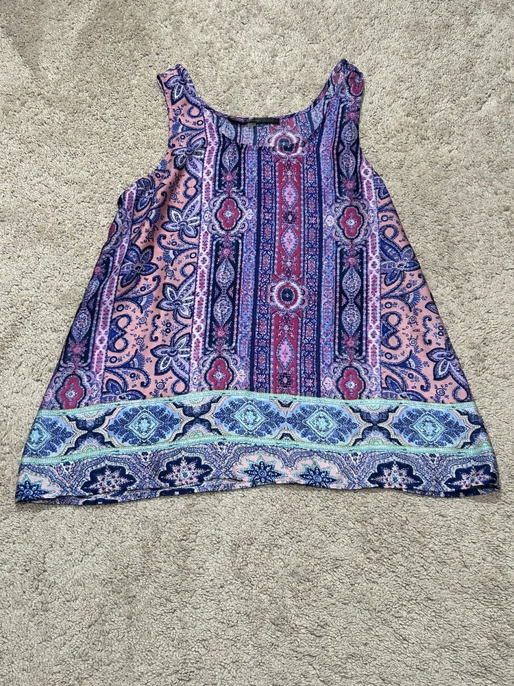 Fun 2 Fun Womens Shirt Size Small Multicolor Print Sleeveless Flowy