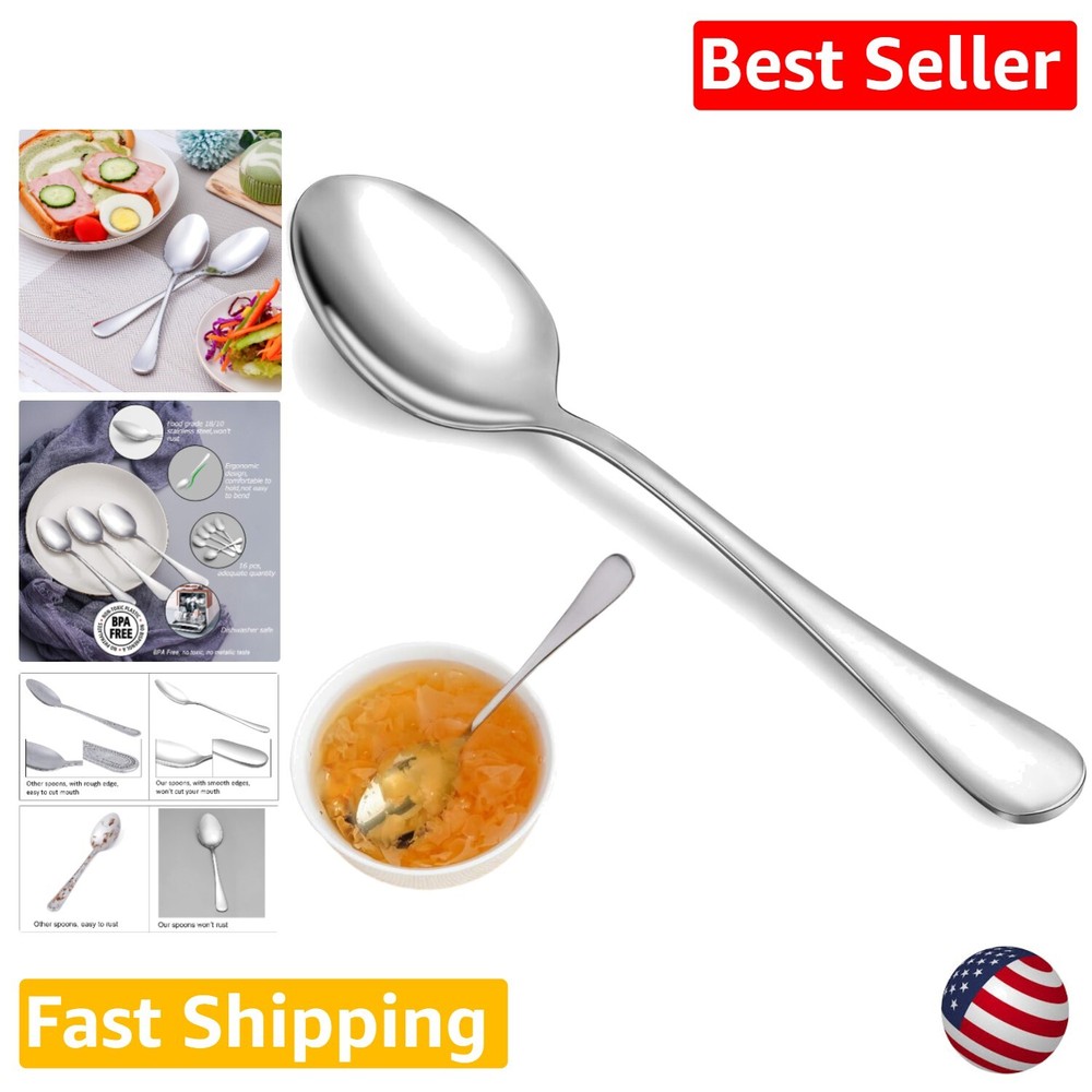 Premium Stainless Steel Spoons Set - Durable Metal Spoons, Tablespoon, 7.3 inch