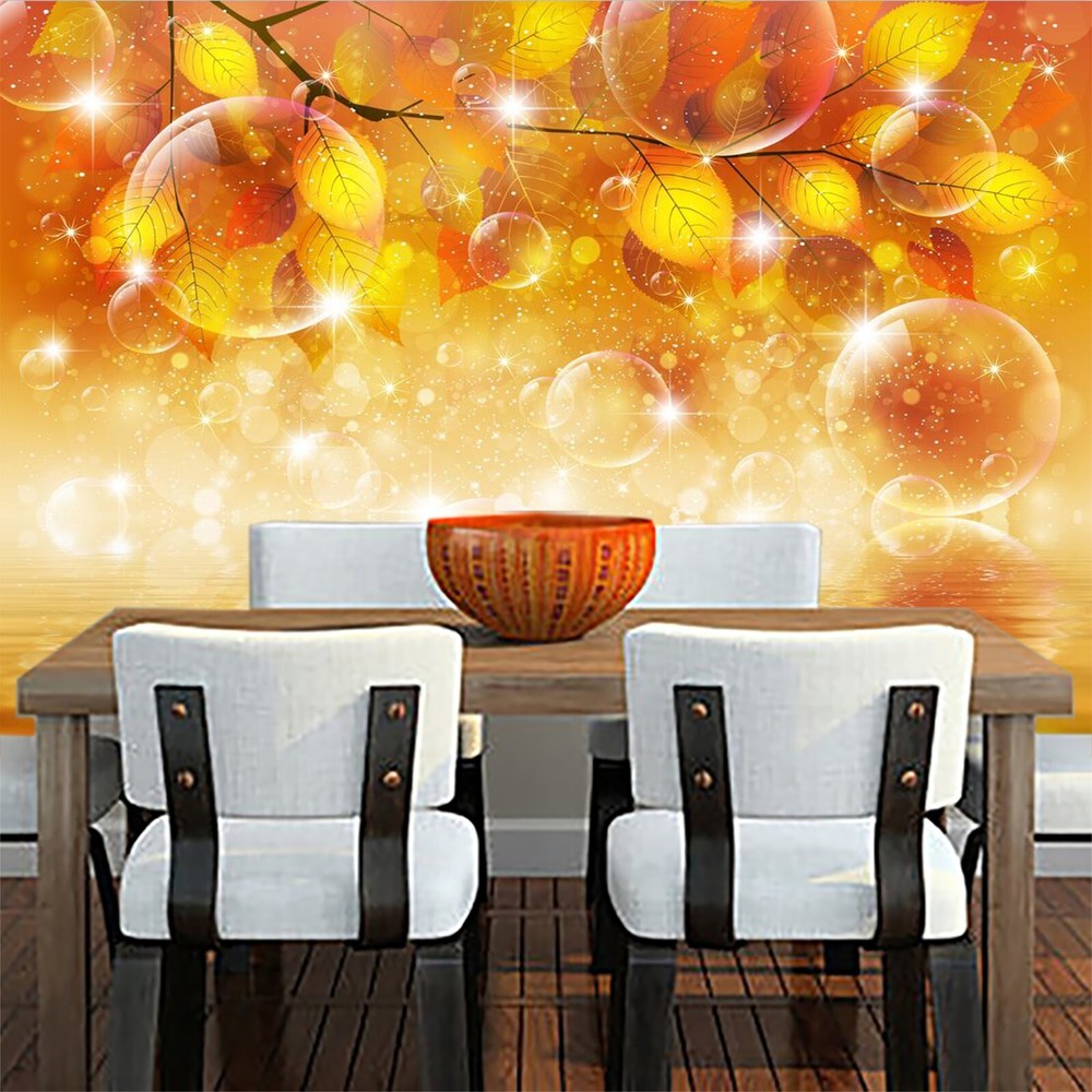3D Shiny Yellow Leaves ZHUA445 Wallpaper Wall Murals Removable Self-adhesive Ann
