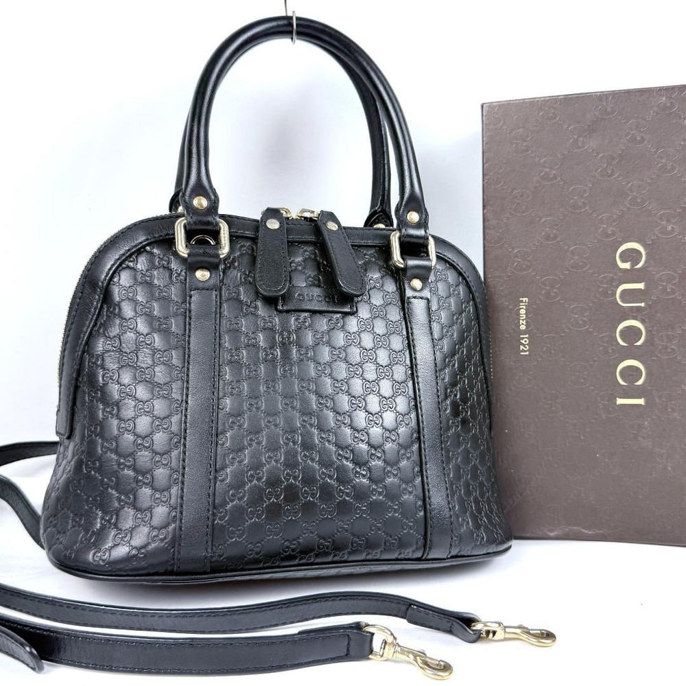Gucci GG Microshima Black Leather Crossbody Tote 2-Way Handbag