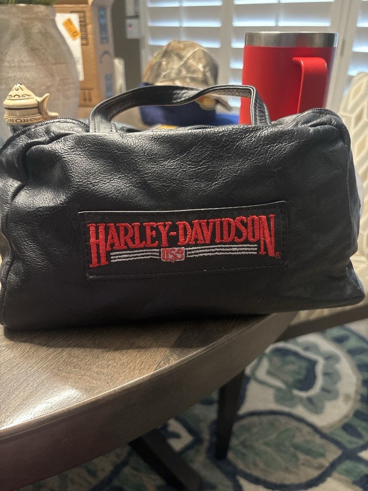 Harley-Davidson Black Embroidered Logo Travel Toiletry Dopp Kit