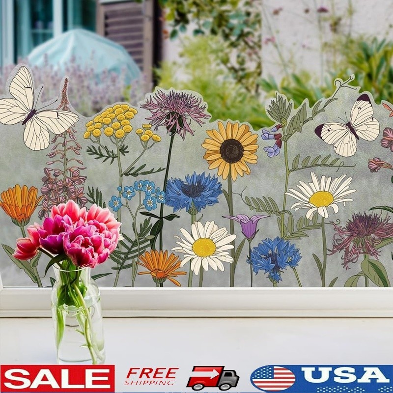 Floral Boho Window Film Static Cling Wall Decal Home Office Nursery Decor New