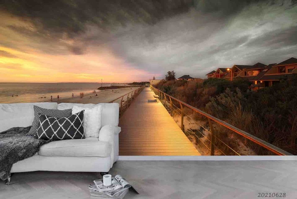 3D Ocean Path House Night View Wall Murals Wallpaper Murals Wall Sticker