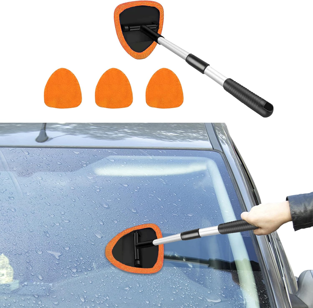 Car Window Cleaner, Windshield Cleaning Tool with Extendable Long Handle and 4 W