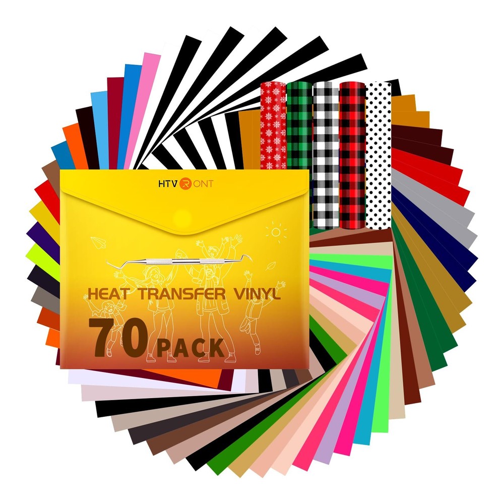 HTVRONT HTV Vinyl Heat Transfer Vinyl Bundle-70 Pack Iron on Vinyl for t Shir...