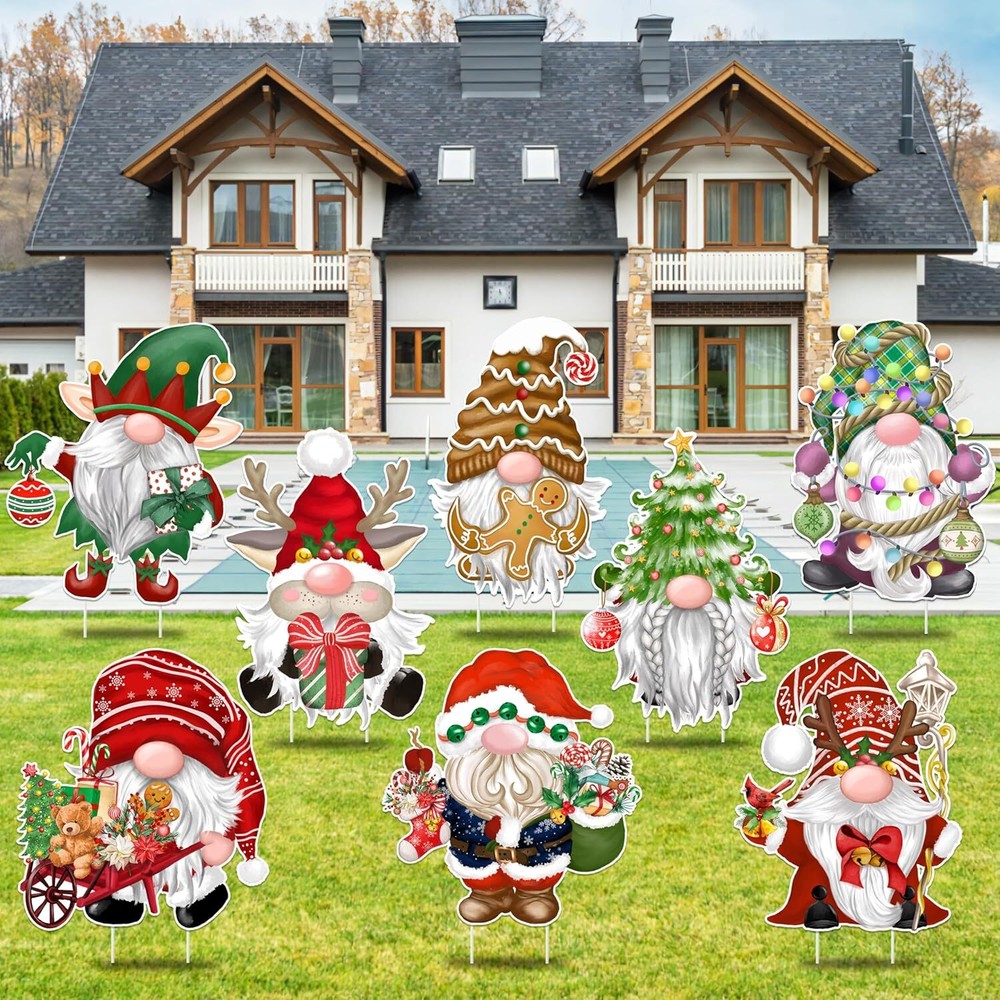 Outdoor Christmas Decorations for Yard - 8Pcs Plastic Sleigh Dog Gnome Christmas