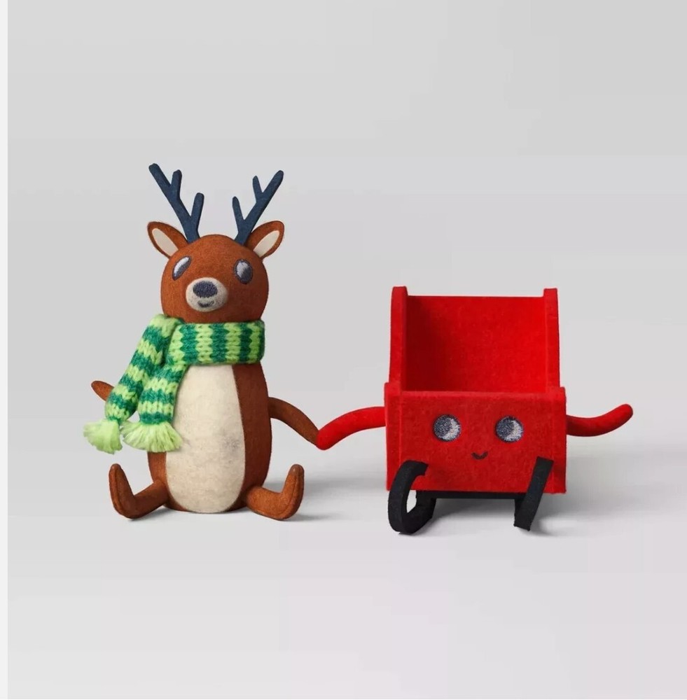 2024 Target Felt Reindeer and Sleigh Duo Christmas Figurine - Wondershop