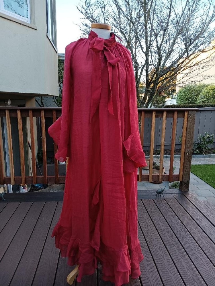 ❤️H&M Limited Edition Flounced Tie-neck Maxi Red Dress  Sz XS
