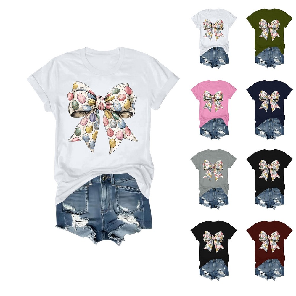 Women's Daily Holiday Printed Short Sleeve Easter Short Sleeve Round Neck Retro