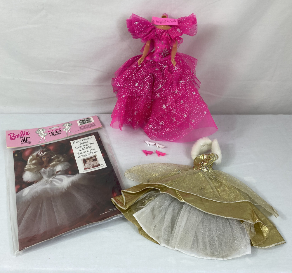 Barbie 2000 Celebration Gown + 1990 Happy Holidays Gown + 30th Annev. Magazine