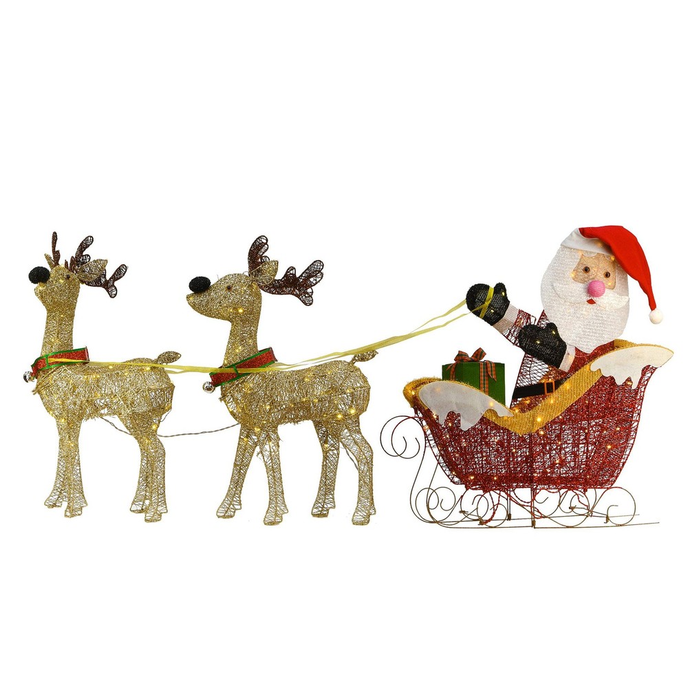 34 in. Santa and Reindeer with Clear Lights, Plug-In