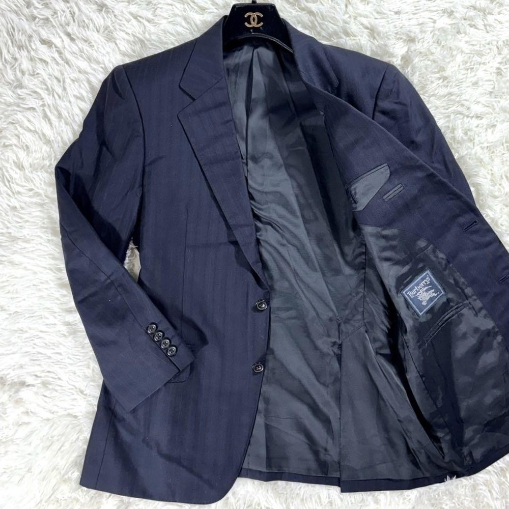 Burberry Navy Striped Tailored Single-Breasted Jacket