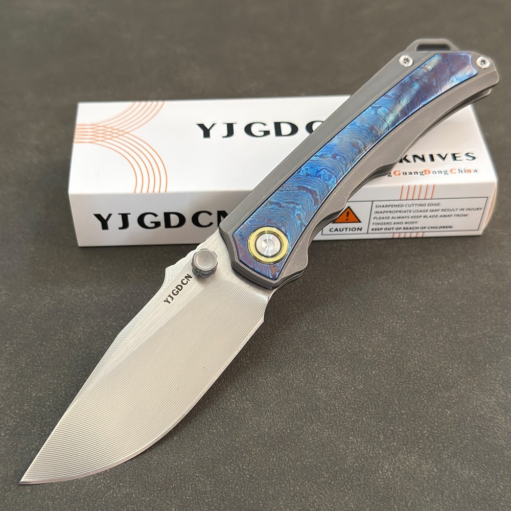 YJGDCN RIHE Design Folding Knife M390 Blade  Inlaid Timascus Handle YJ2524
