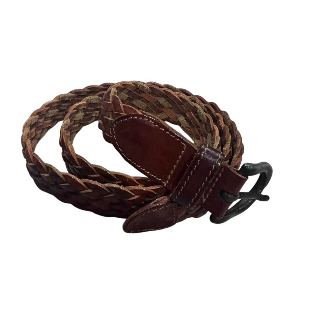 Vintage Braided Leather Belt Unisex Brown Adjustable Buckle