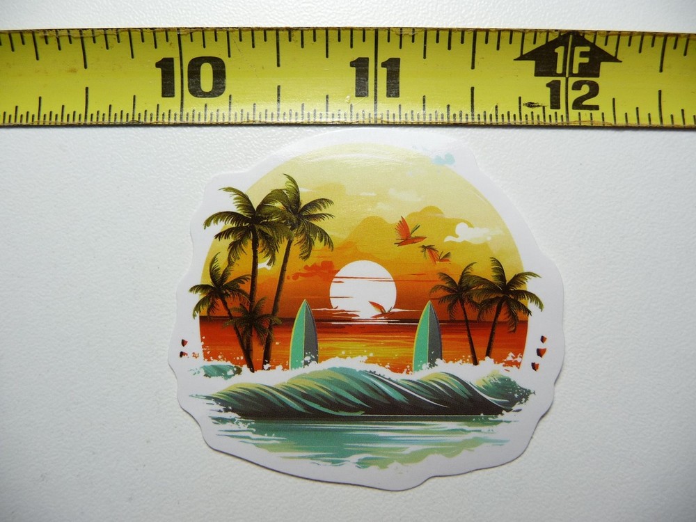 SURFBOARDS PLANTED SUNSET WAVE STICKER DECAL TROPIC SCENE VACATION TRIP