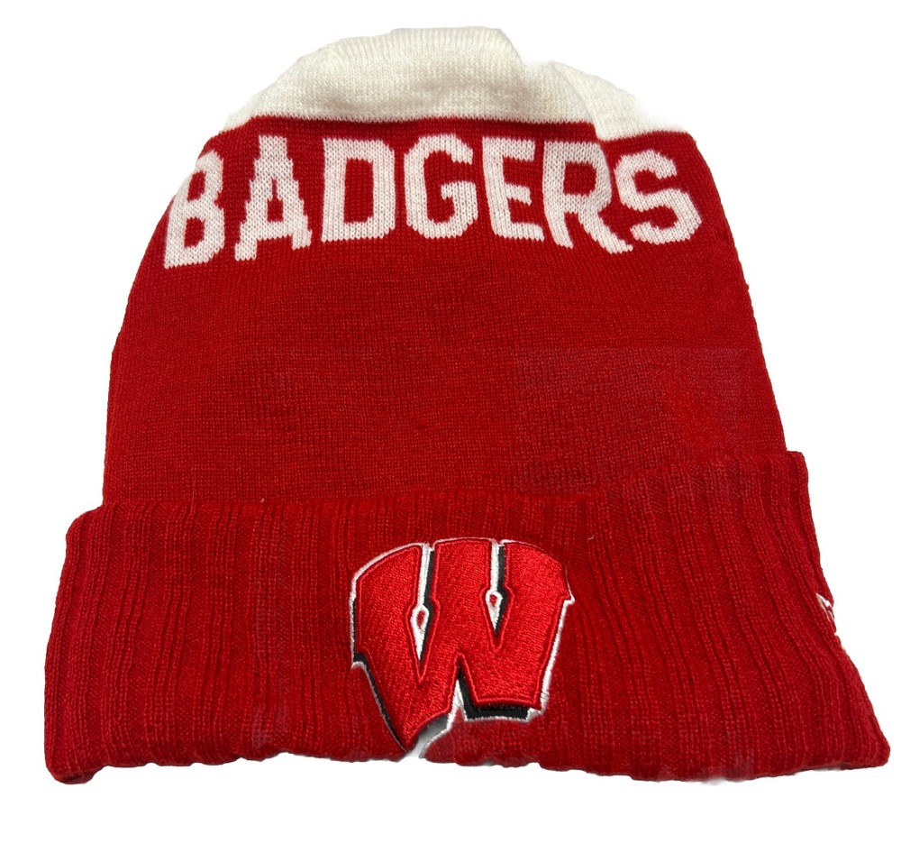 New Era Wisconsin Badgers Adult Toboggan Winter Hat Beanie Red White OSFA