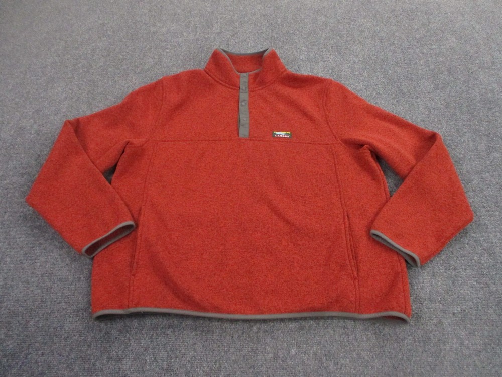 LL Bean Jacket Adult XL Red Fleece Snap Sweater Slightly Fitted Pullover Mens