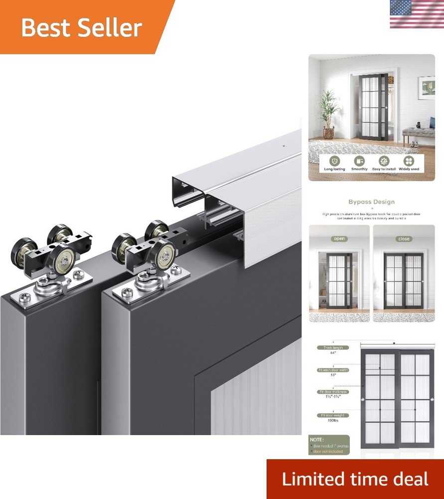 5.3FT Aluminum Bypass Double Sliding Pocket Door Hardware Kit - Elegant Solution