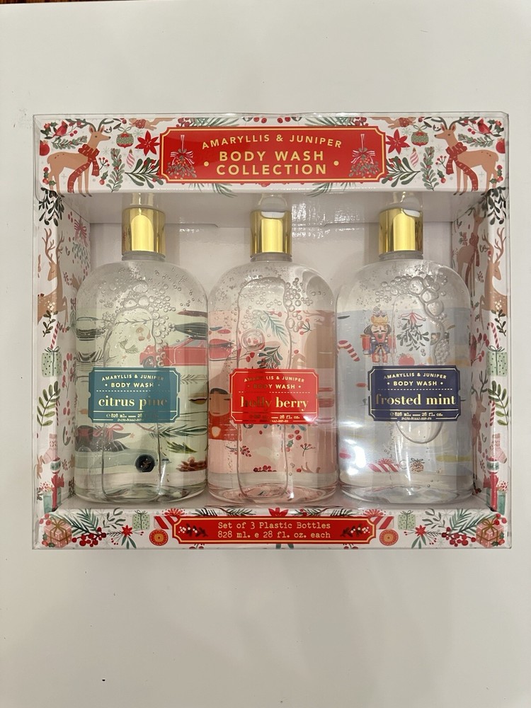 Amaryllis & Juniper Holiday Body Wash Collection, 28 Fluid Ounce (Pack of 3)