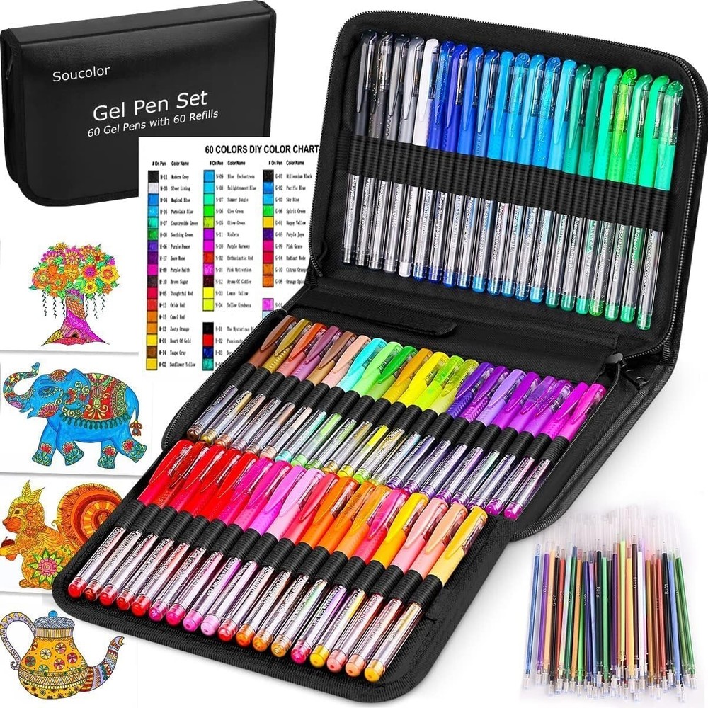 Gel Pens for Adult Coloring Books 120 Pack Artist Colored Gel Marker Pens Set