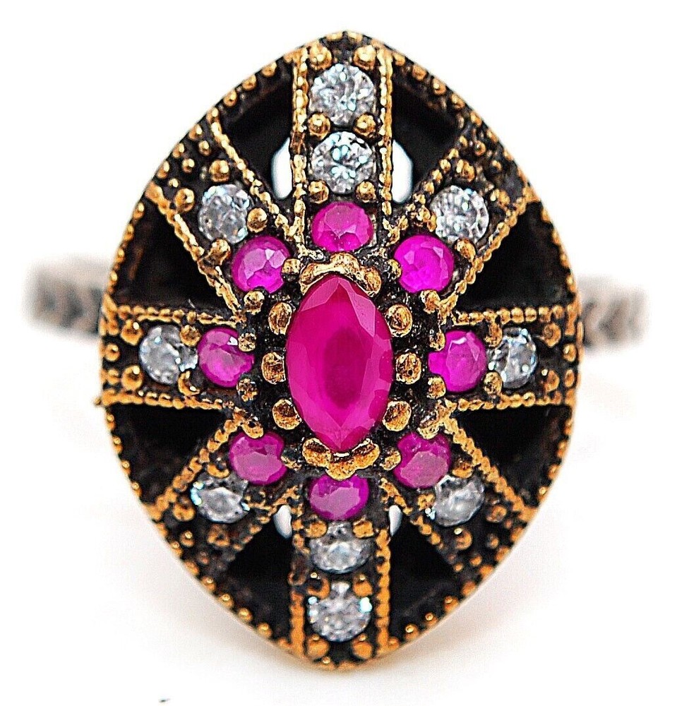 Sterling Silver Ottoman Style 1CT Treated Ruby Ring Size 8.5