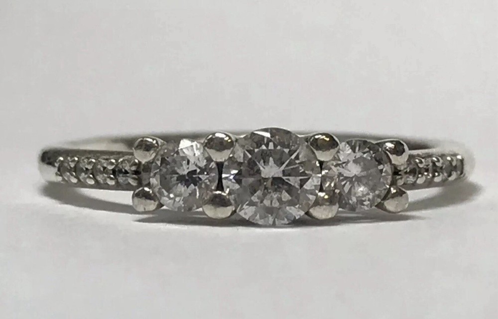 Authentic ALE Pandora Sterling Silver Three Stones CZ Ring Size 4.5