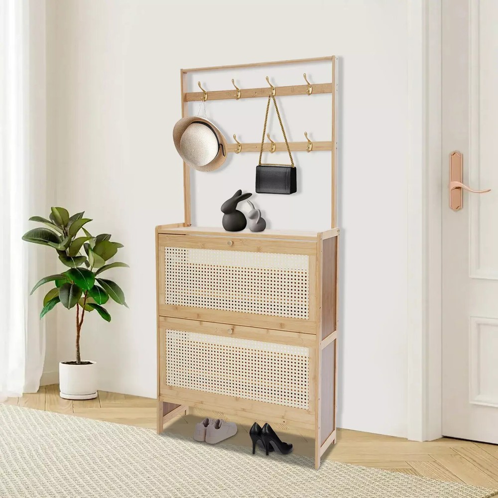Modern Flip-Door Shoe Cabinet for Entryway or Living Room 70x24x152cm Storage Organizer