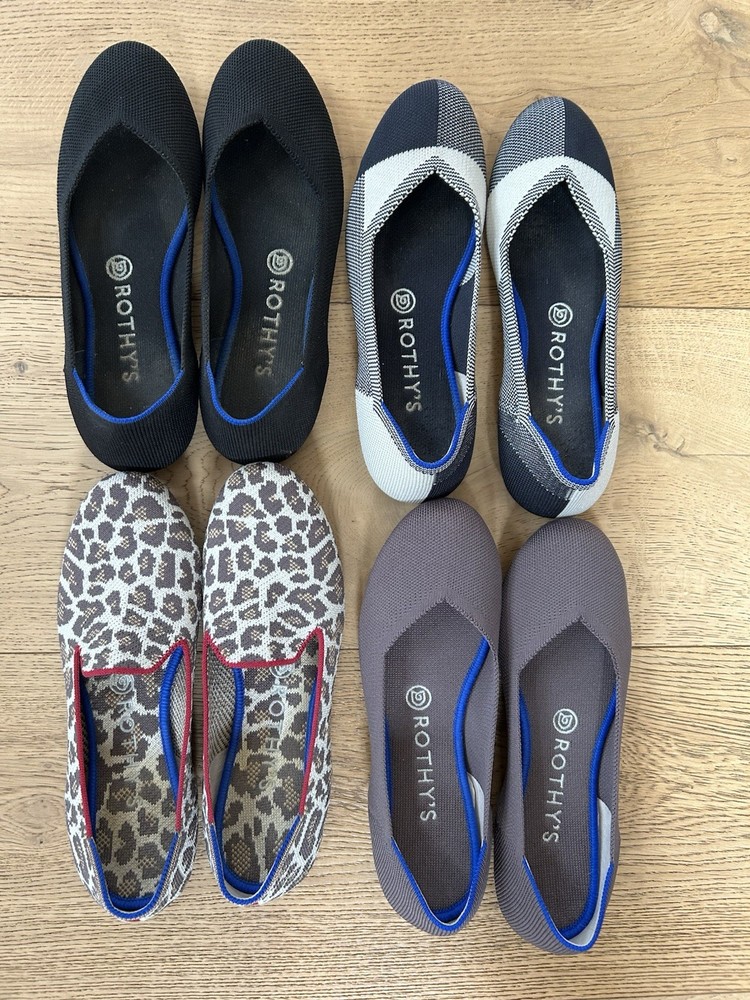 Rothy's Women's Knit Flats Size 8 Lot of 4-black, taupe, animal print and multi