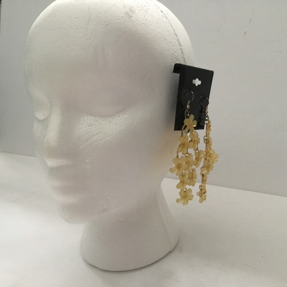 Yellow flowery drops earrings. 4.5” long