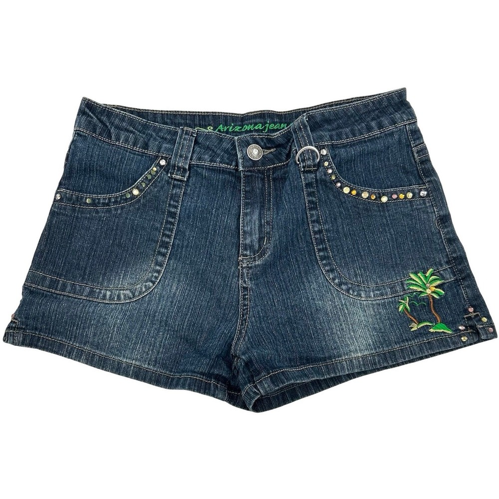 VTG y2k Women's Low Rise Embroidered Arizona Jeans Blue Denim Jean Shorts Sz 2