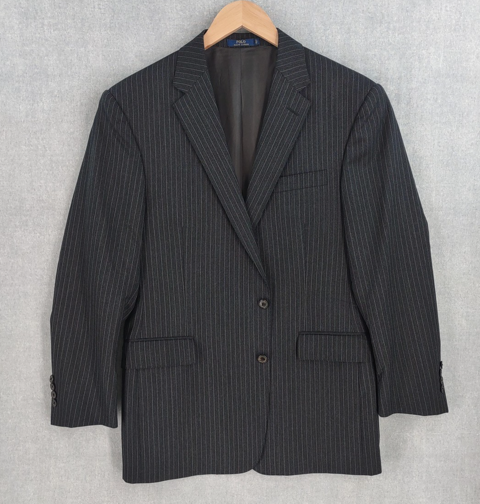 Polo Ralph Lauren Blazer Mens 42R Dark Grey Pinstripe Made in Italy Custom Fit
