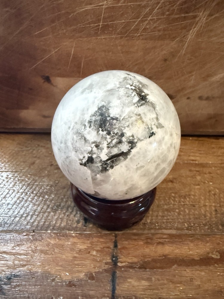 Rainbow Moonstone Blue Flash Silver Sparkle Natural Stone Sphere Healing