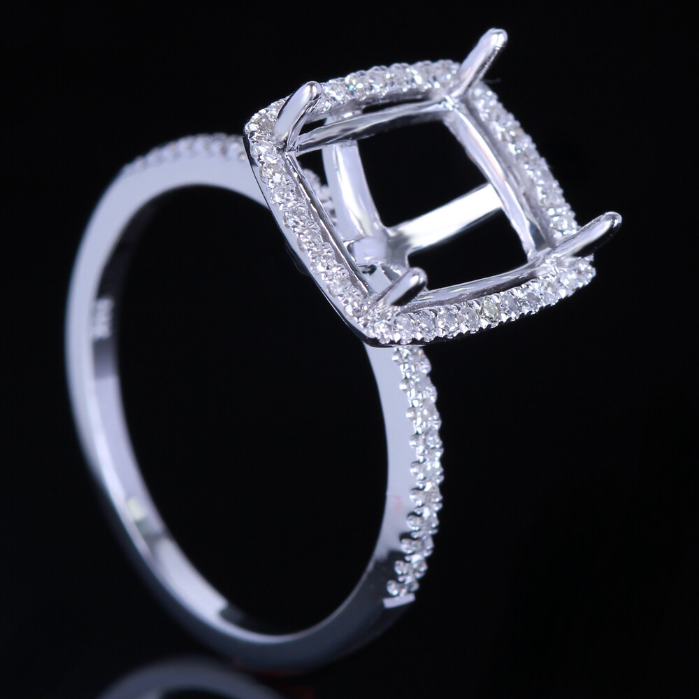 Sterling Silver 925 Cushion Cut 9x10mm Diamond Wedding Ring Semi Mount
